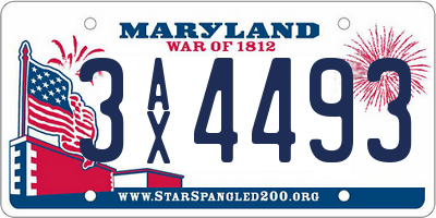 MD license plate 3AX4493