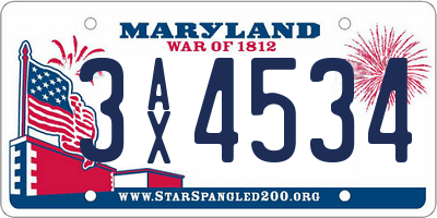 MD license plate 3AX4534