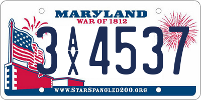MD license plate 3AX4537