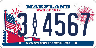 MD license plate 3AX4567