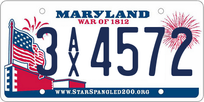 MD license plate 3AX4572