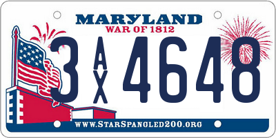 MD license plate 3AX4648