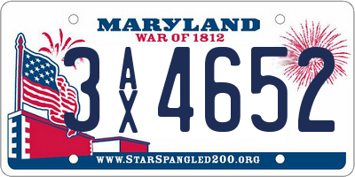 MD license plate 3AX4652