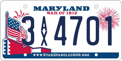 MD license plate 3AX4701