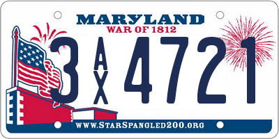 MD license plate 3AX4721