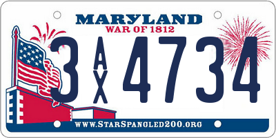 MD license plate 3AX4734