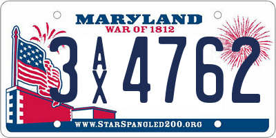 MD license plate 3AX4762