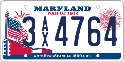 MD license plate 3AX4764