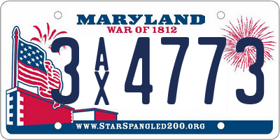 MD license plate 3AX4773