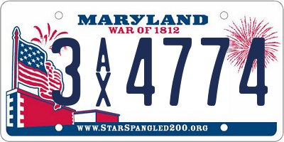 MD license plate 3AX4774