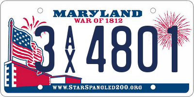 MD license plate 3AX4801