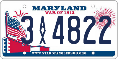MD license plate 3AX4822