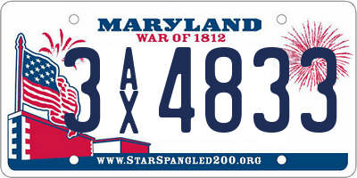 MD license plate 3AX4833