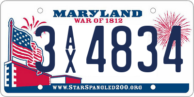 MD license plate 3AX4834