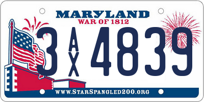 MD license plate 3AX4839