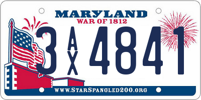 MD license plate 3AX4841