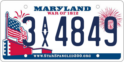 MD license plate 3AX4849