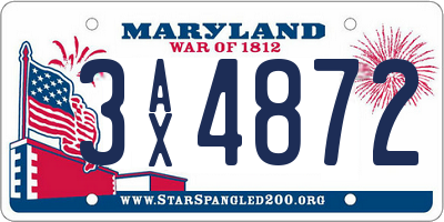 MD license plate 3AX4872