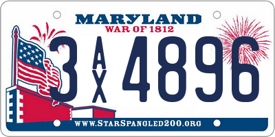 MD license plate 3AX4896