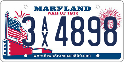 MD license plate 3AX4898