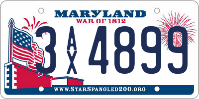MD license plate 3AX4899