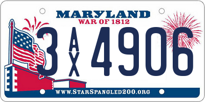 MD license plate 3AX4906