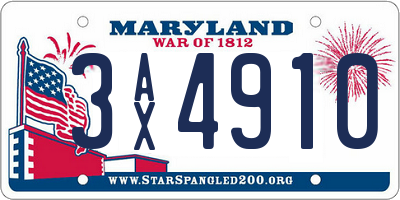 MD license plate 3AX4910