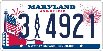 MD license plate 3AX4921