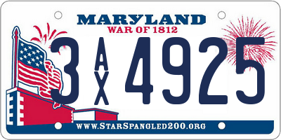 MD license plate 3AX4925