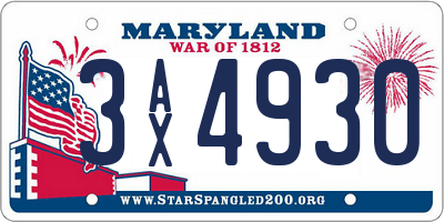 MD license plate 3AX4930