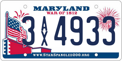 MD license plate 3AX4933