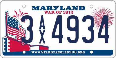 MD license plate 3AX4934