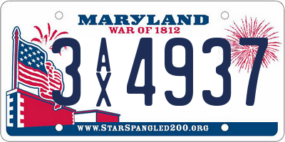 MD license plate 3AX4937