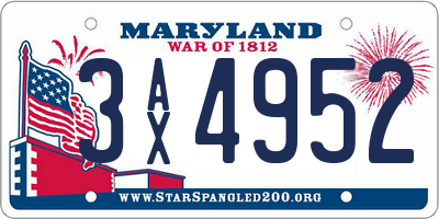 MD license plate 3AX4952