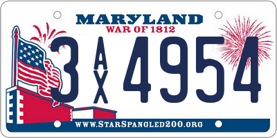 MD license plate 3AX4954