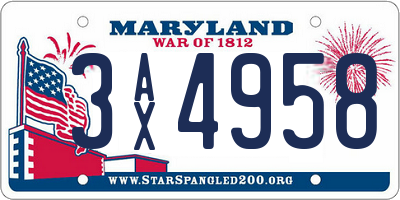 MD license plate 3AX4958