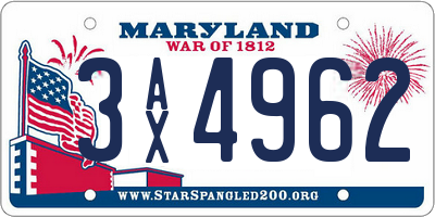 MD license plate 3AX4962
