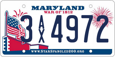 MD license plate 3AX4972