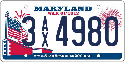 MD license plate 3AX4980