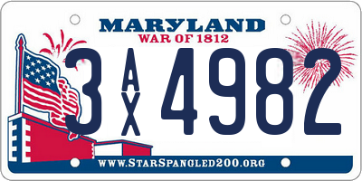 MD license plate 3AX4982