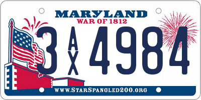 MD license plate 3AX4984