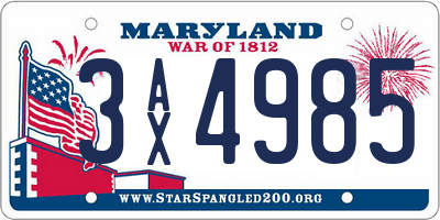 MD license plate 3AX4985
