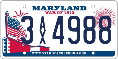MD license plate 3AX4988