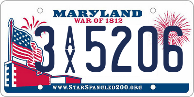 MD license plate 3AX5206
