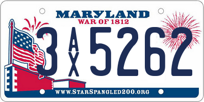 MD license plate 3AX5262
