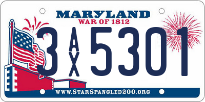 MD license plate 3AX5301