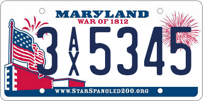 MD license plate 3AX5345