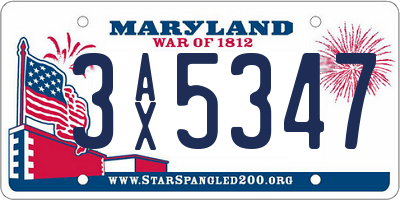 MD license plate 3AX5347