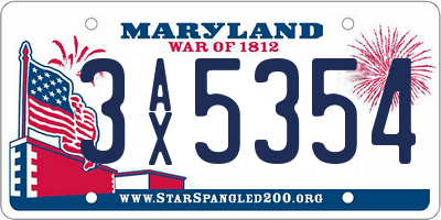 MD license plate 3AX5354