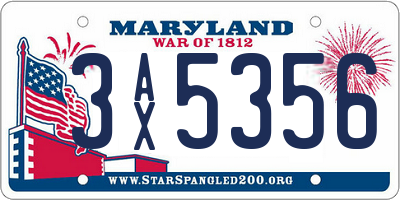 MD license plate 3AX5356